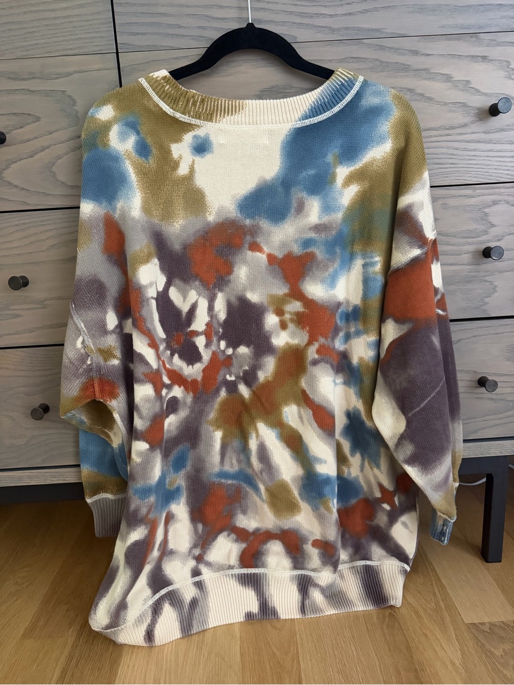 NATURAL LIFE Cream Crewneck Sweater with Blue, Olive & Rust Tie-Dye - Picture 2 of 5